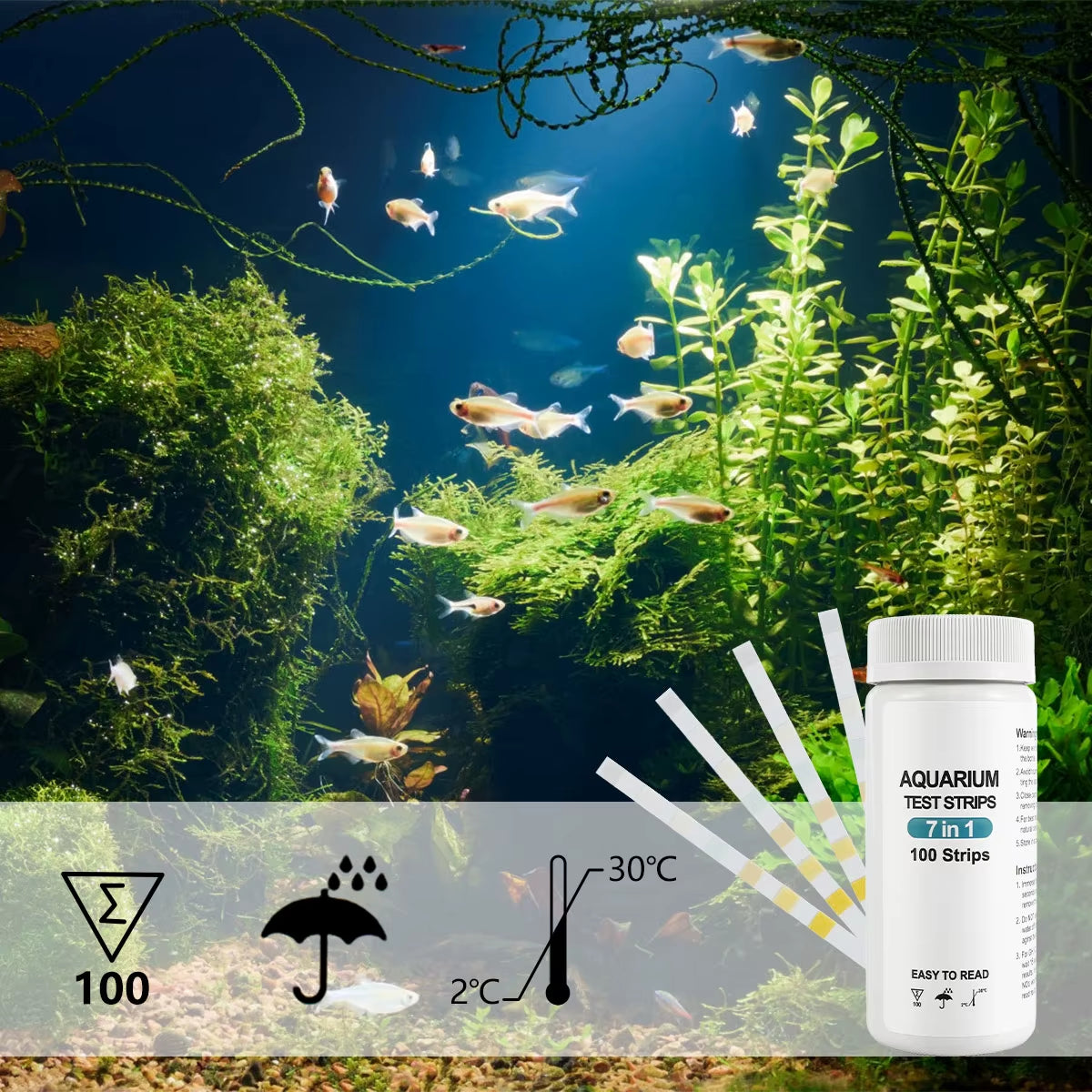 100Pcs Aquarium Test Strips Water Ph Test Strip 7 in 1 Fish Tank Test Kit Freshwater Saltwater Water Quality Test Strips