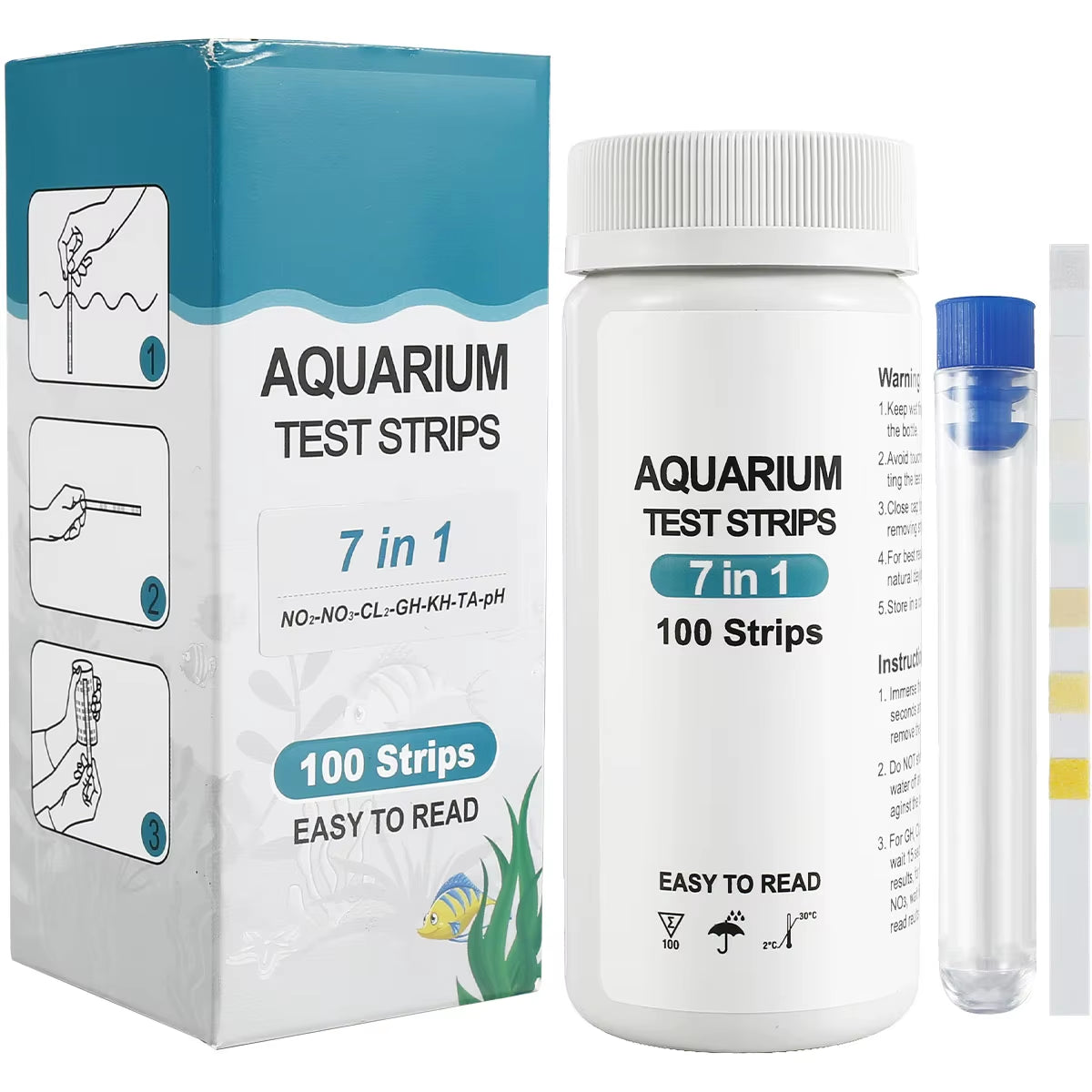 100Pcs Aquarium Test Strips Water Ph Test Strip 7 in 1 Fish Tank Test Kit Freshwater Saltwater Water Quality Test Strips