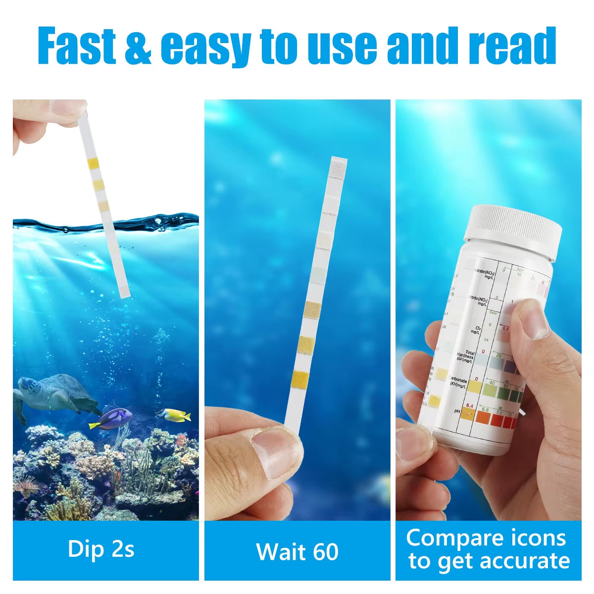 100Pcs Aquarium Test Strips Water Ph Test Strip 7 in 1 Fish Tank Test Kit Freshwater Saltwater Water Quality Test Strips