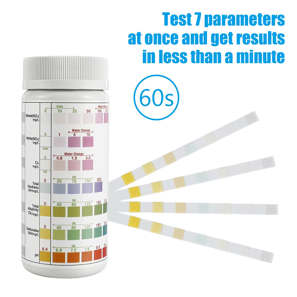 100Pcs Aquarium Test Strips Water Ph Test Strip 7 in 1 Fish Tank Test Kit Freshwater Saltwater Water Quality Test Strips