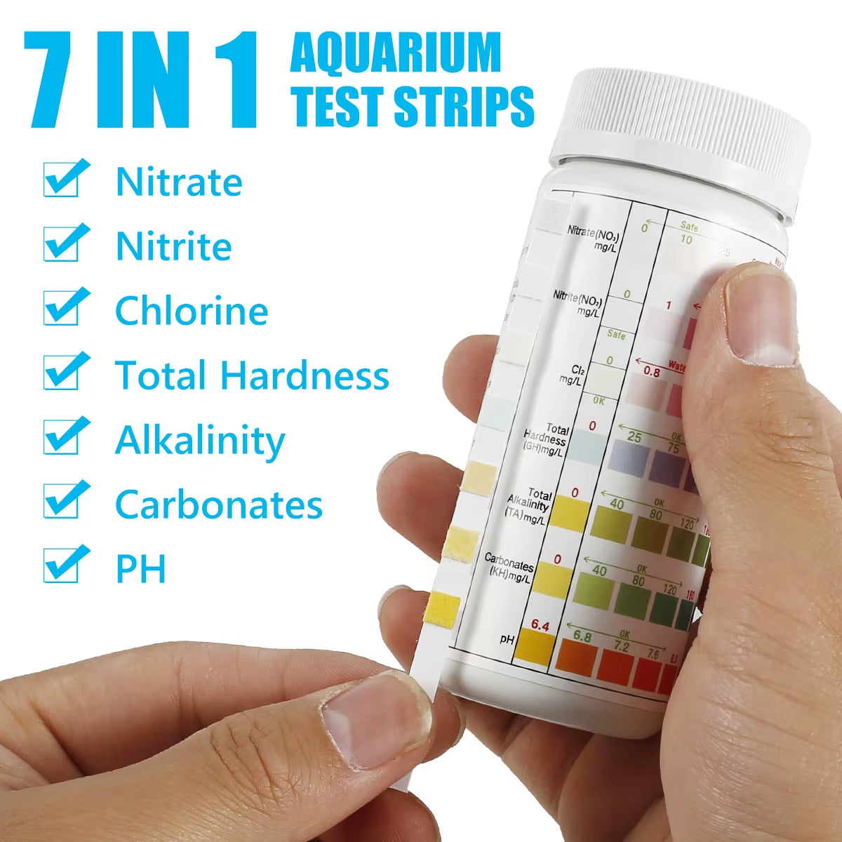 100Pcs Aquarium Test Strips Water Ph Test Strip 7 in 1 Fish Tank Test Kit Freshwater Saltwater Water Quality Test Strips