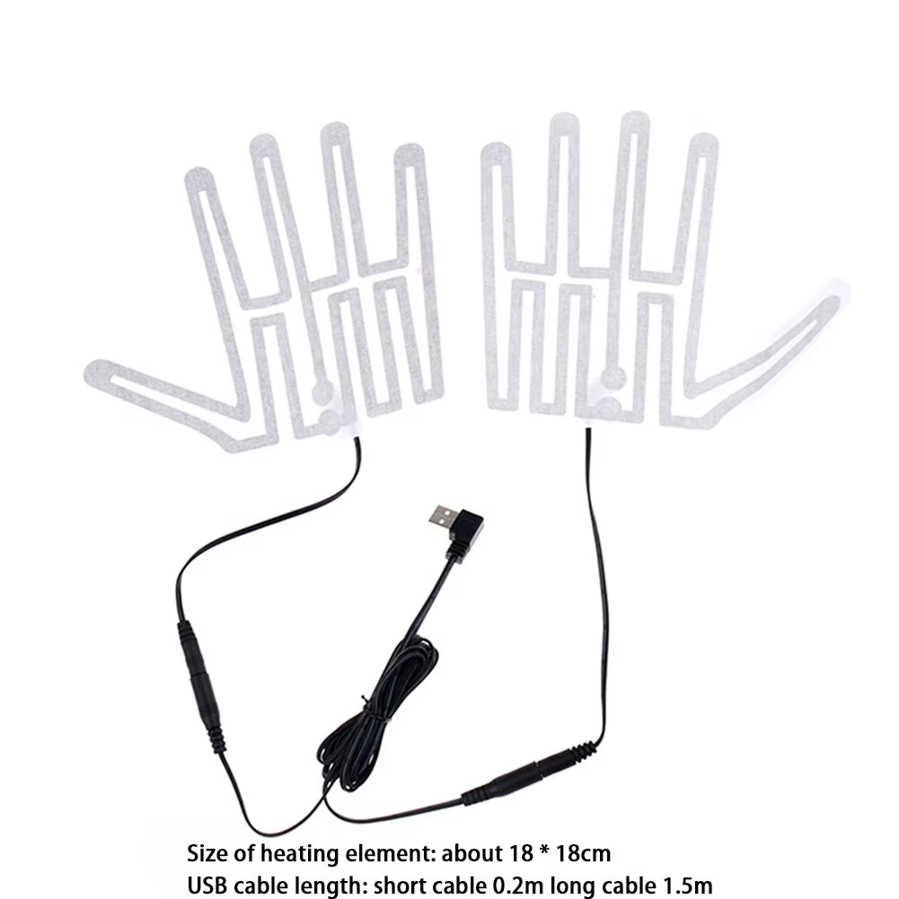 1 Pair Five-Finger Gloves Heating Pad Carbon Fiber 5V Hand Warmer Heater Thermal Insulation for Outdoor Skiing
