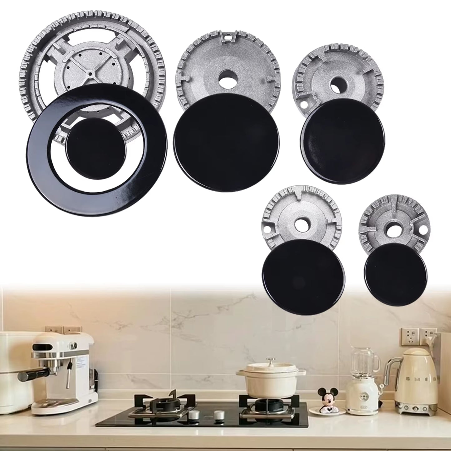 1 Set Cooker Hat Set Stove Lid Upgraded Oven Gas Hob Burner Crown Flame Cap Fits Most Gas Stove Burners Kitchen Accessories