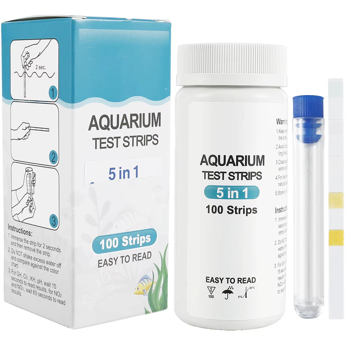 100Pcs Aquarium Test Strips Water Ph Test Strip 7 in 1 Fish Tank Test Kit Freshwater Saltwater Water Quality Test Strips