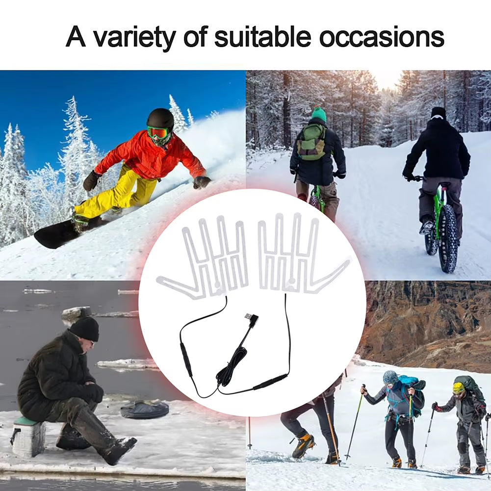 1 Pair Five-Finger Gloves Heating Pad Carbon Fiber 5V Hand Warmer Heater Thermal Insulation for Outdoor Skiing