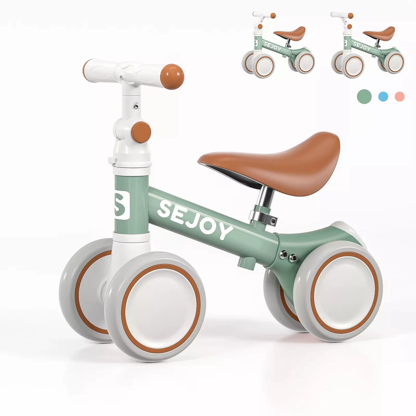 SEJOY Baby Balance Bike 4 Wheels Toddler Walker Bicycle Toys Birthday Gifts for Girl Boy 3 Colors 1-3 Years Old Kids
