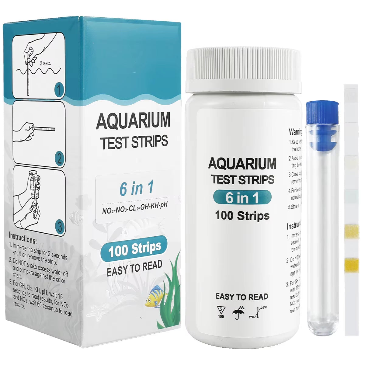 100Pcs Aquarium Test Strips Water Ph Test Strip 7 in 1 Fish Tank Test Kit Freshwater Saltwater Water Quality Test Strips