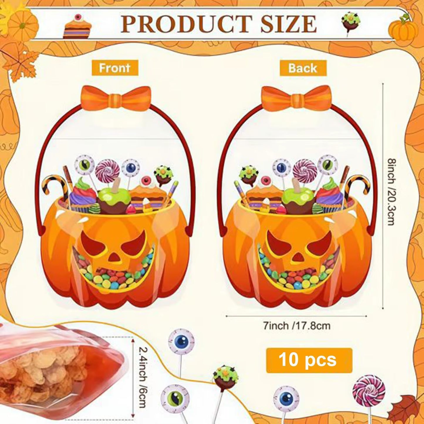 Halloween Candy Bag 10 Pieces Holiday Treat Bags Basket Clear Festive Pouch for Home Outdoor Event Party Festival Yard School