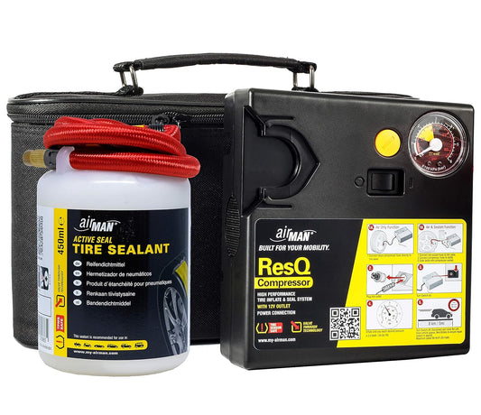Resq Emergancy Tyre Repair Kit, with Easy Valve through Punture Repair Tyre Selant, Air Compressor, Suitable for All Car Makes and Models