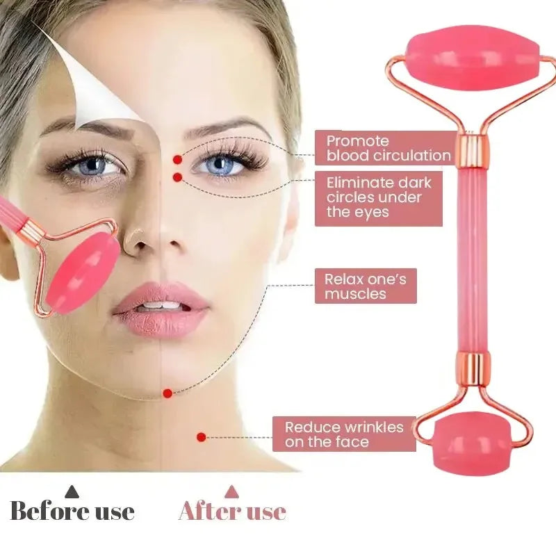 3Pcs Facial Massager Double Head Roller Beauty Stick Heart Shaped Scraping Tablets Pink for Full Body Massage Tools Plastic