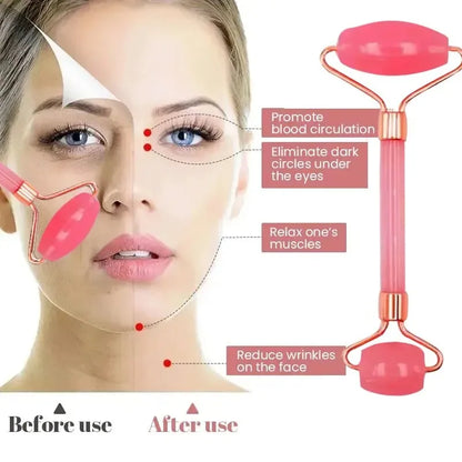 3Pcs Facial Massager Double Head Roller Beauty Stick Heart Shaped Scraping Tablets Pink for Full Body Massage Tools Plastic