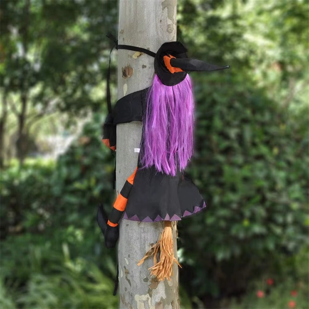 Halloween Crashing Witch into Tree Outdoor Decoration Classic Flying Witch Pendant Decor for Yard Lawn Patio Porch Decorations
