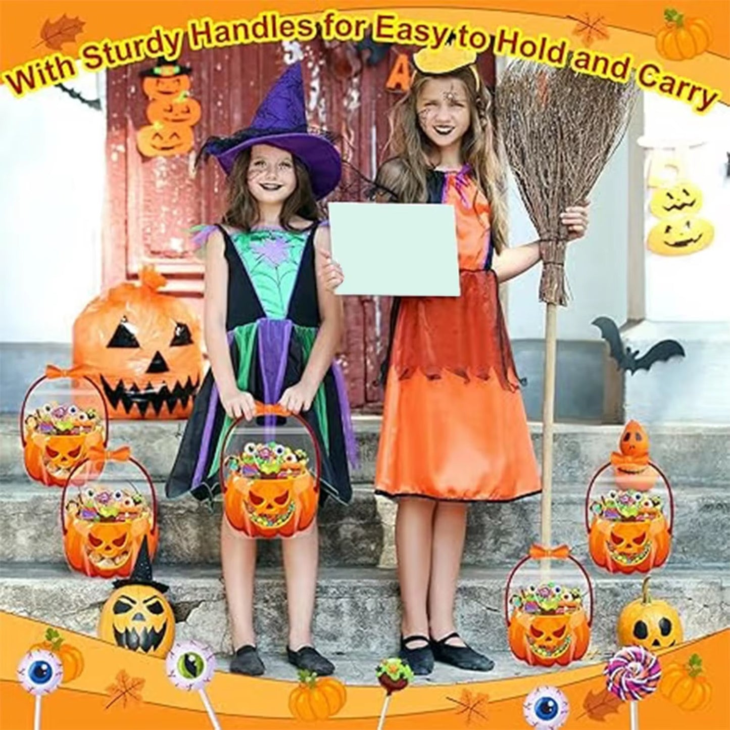 Halloween Candy Bag 10 Pieces Holiday Treat Bags Basket Clear Festive Pouch for Home Outdoor Event Party Festival Yard School