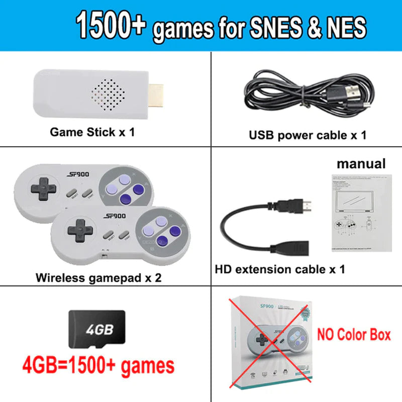 SF900 Retro Game Console HD Video Game Stick with 1500 Games for SNES Wireless Controller 16 Bit Consolas De Videojuegos for NES