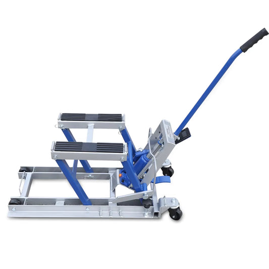 Motorcycle Hydraulic Lift 680Kg Maintenance Lift with Foot Pedal Hydraulic for Workshop Blue