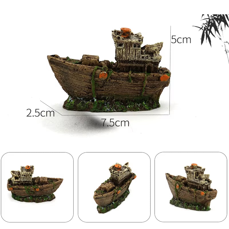 Aquarium Fish Tank Landscaping Shipwreck Pirate Ship Decoration Resin Boat Accessories Furniture Pet Fish Tank Decorations