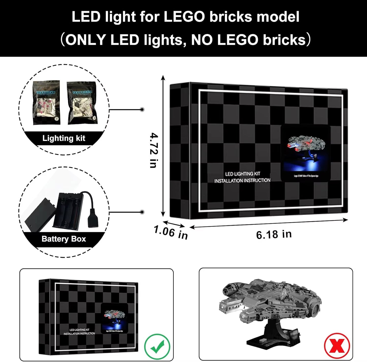 5V LED Lighting (No Model) for LEGO 75375 Star Wars Millennium Falcon Light up Your Building Blocks with Battery Box