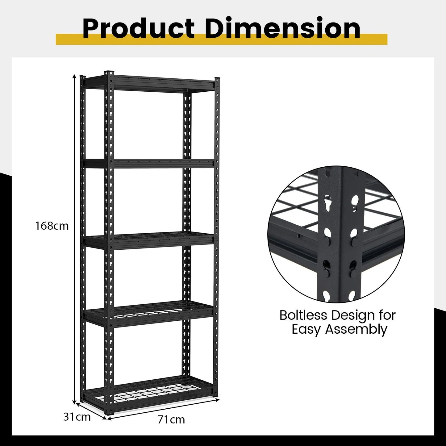 5-Tier Garage Metal Storage Shelves Shelving Unit