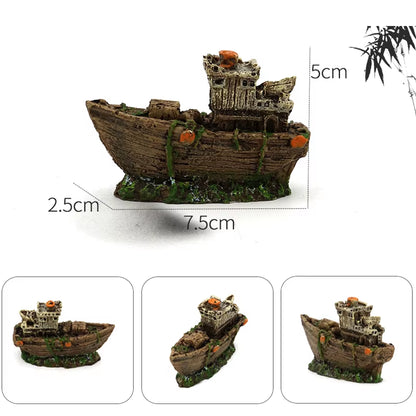 Aquarium Fish Tank Landscaping Shipwreck Pirate Ship Decoration Resin Boat Accessories Furniture Pet Fish Tank Decorations