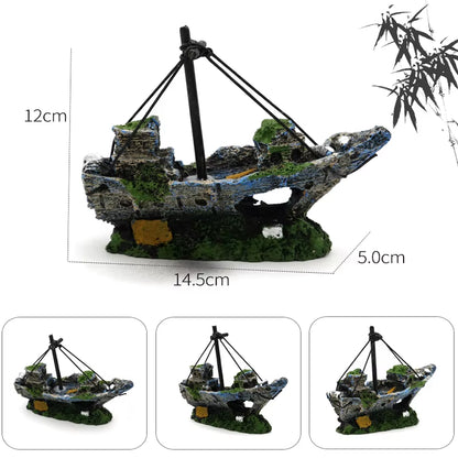 Aquarium Fish Tank Landscaping Shipwreck Pirate Ship Decoration Resin Boat Accessories Furniture Pet Fish Tank Decorations