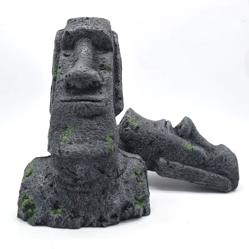 Easter Island Stone Statue Resin Ornament Fish Tank Aquarium Decoration Gnome Terrarium Reptile Tank Artificial Stone Home Decor