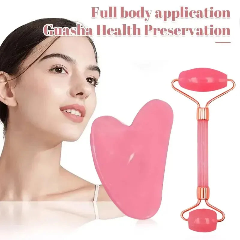 3Pcs Facial Massager Double Head Roller Beauty Stick Heart Shaped Scraping Tablets Pink for Full Body Massage Tools Plastic