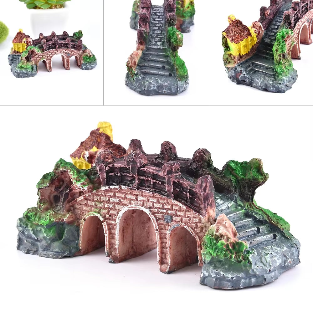 Aquarium Artificial Bridge Ornaments Resin Fish Tank Artificial Landscaping Rockery Bridge Decorations Aquarium Decor Supplies