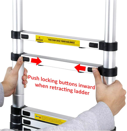 Ladder a Frame Telescopic Ladder 3.8M Aluminum Telescoping Extension Ladder Multi-Purpose with Stabilizer Bar for Home, EN131