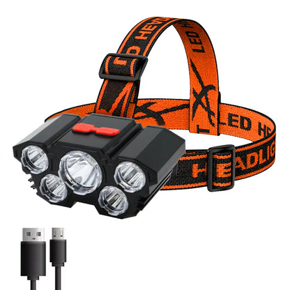 5 LED Flashlight Rechargeable with Built in Battery Strong Light Camping Adventure Fishing Head Light Headlamp