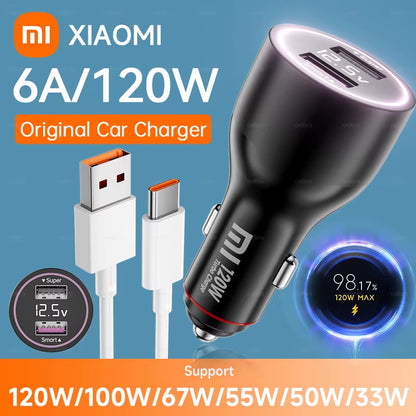 Mi Car Charger 120W 67W 6A Fast Charging Dual-Port USB a for  14 14 Ultra 13 13T 12 Pro Redmi Note A3 POCO Pad 6