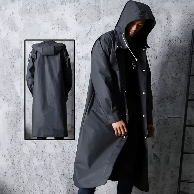 Black Fashion Adult Waterproof Long Raincoat Women'S Men'S Raincoat Hooded Outdoor Motorcycle, Cycling, Hiking, Fishing