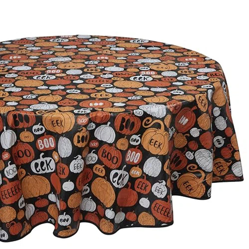 PVC Tablecloth Halloween Design 70In round - Pumpkin Party