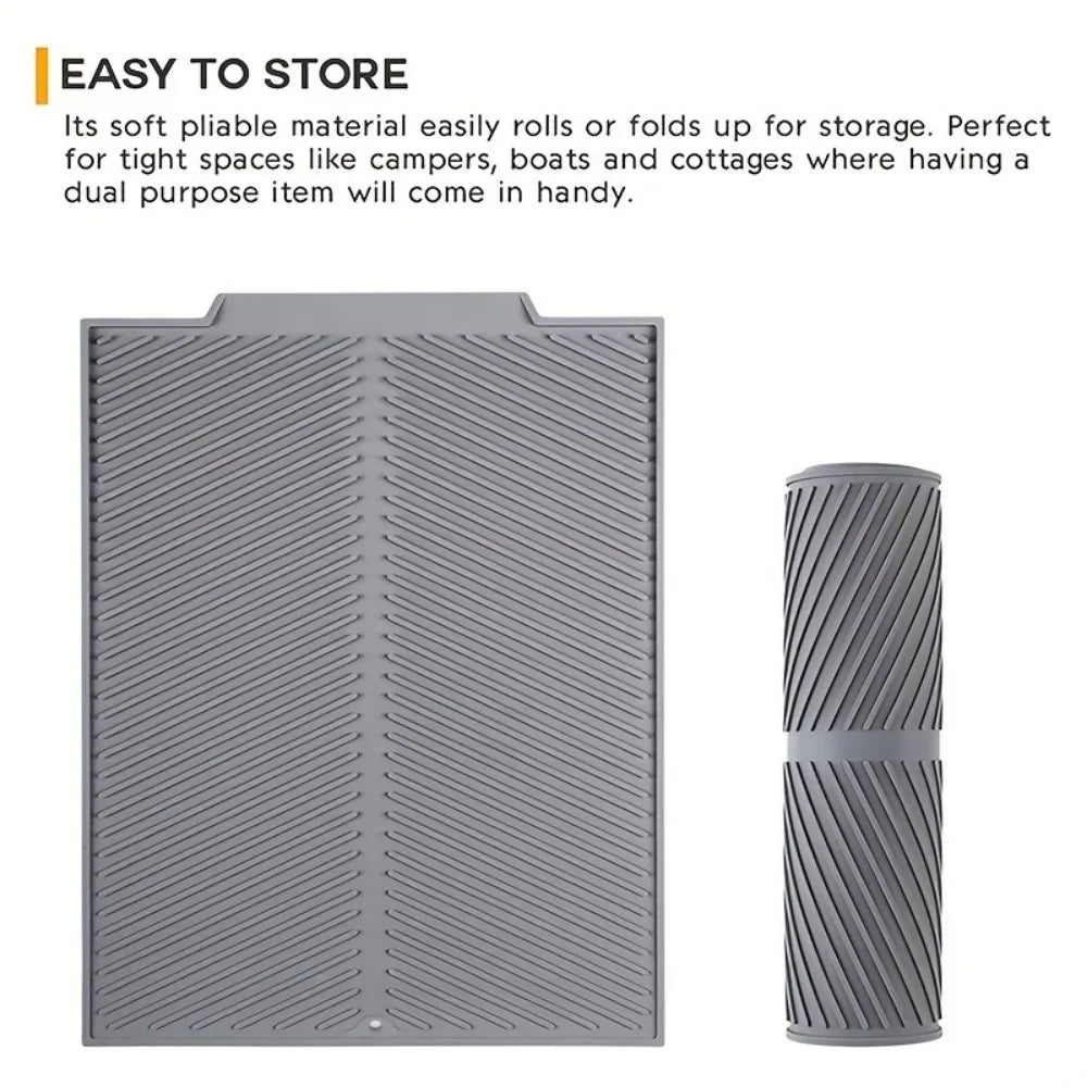 1Pc, Silicone Drain Pad, Dish Pad, Folding Drain Pad, Dish Drain Pad, Heat Resistant Pot Pad, Kitchen Accessories
