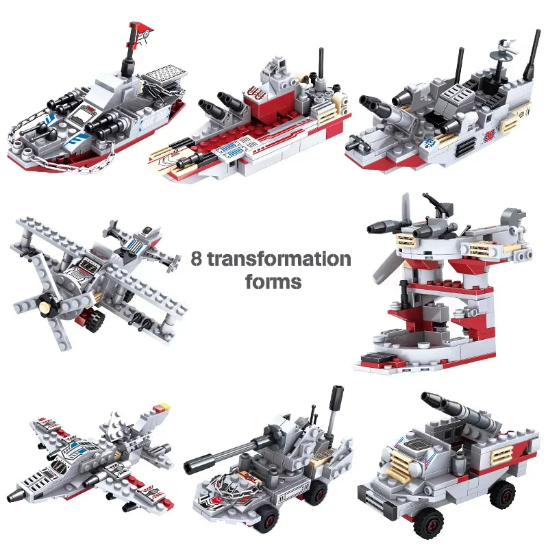 Navy War Chariot Ship Army Boat Plane Model Warships Building Blocks Compatible with Lego Construction Set for Boys Bricks Toys