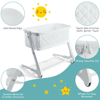 Baby Bedside Cot with Washable Mattress and Breathable Mesh