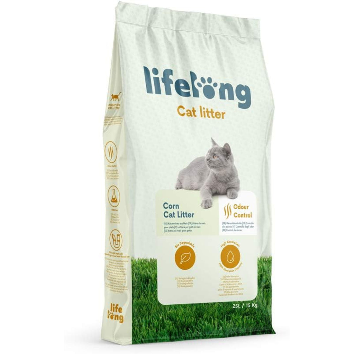 Brand Lifelong Corn Cat Litter 10L-25L 100% Natural Clumping Highly Absorbent UK