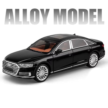 1:24 AUDI A8 Alloy Car Model Diecasts Metal Vehicles Car Model Simulation Sound and Light Collection Boys Toy for Childrens Gift