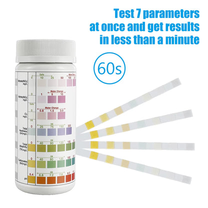 100Pcs Aquarium Test Strips Water Ph Test Strip 7 in 1 Fish Tank Test Kit Freshwater Saltwater Water Quality Test Strips