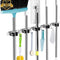 5 Holders+4 Hooks Broom Holder Wall Mounted with Nails Installation, Heavy Duty Stainless Steel Mop Holder, Brush Mop and Broom Storage Self Adhesive