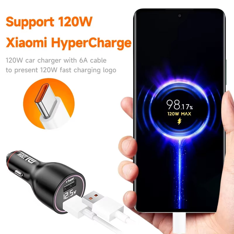 Mi Car Charger 120W 67W 6A Fast Charging Dual-Port USB a for  14 14 Ultra 13 13T 12 Pro Redmi Note A3 POCO Pad 6