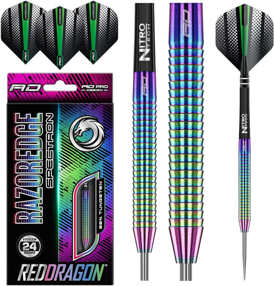 Razor Edge Spectron - Tungsten Professional Steel Darts Set with Flights and Shafts - Available in 20G, 22G, 23G, 24G, 26G