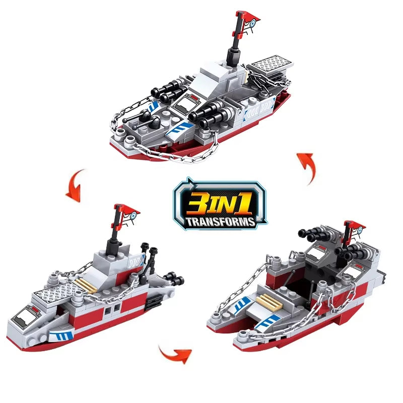 Navy War Chariot Ship Army Boat Plane Model Warships Building Blocks Compatible with Lego Construction Set for Boys Bricks Toys