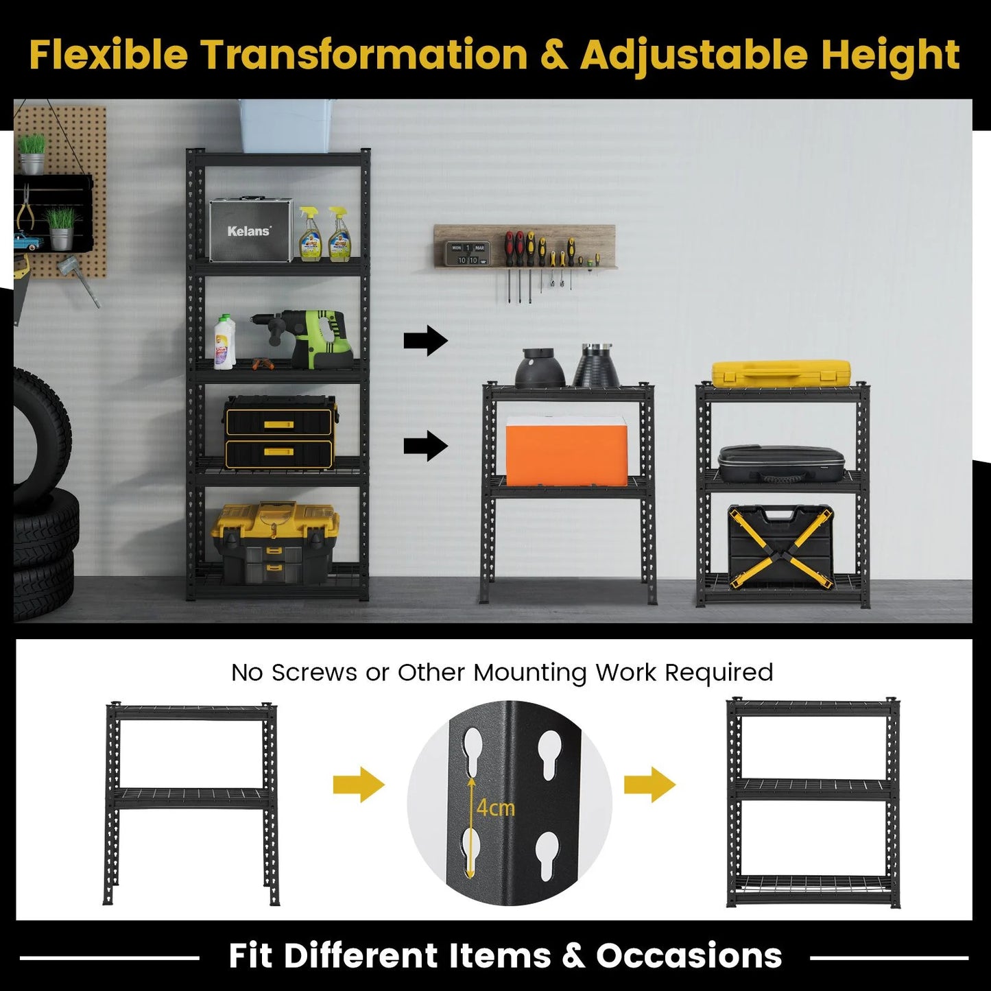 5-Tier Garage Metal Storage Shelves Shelving Unit