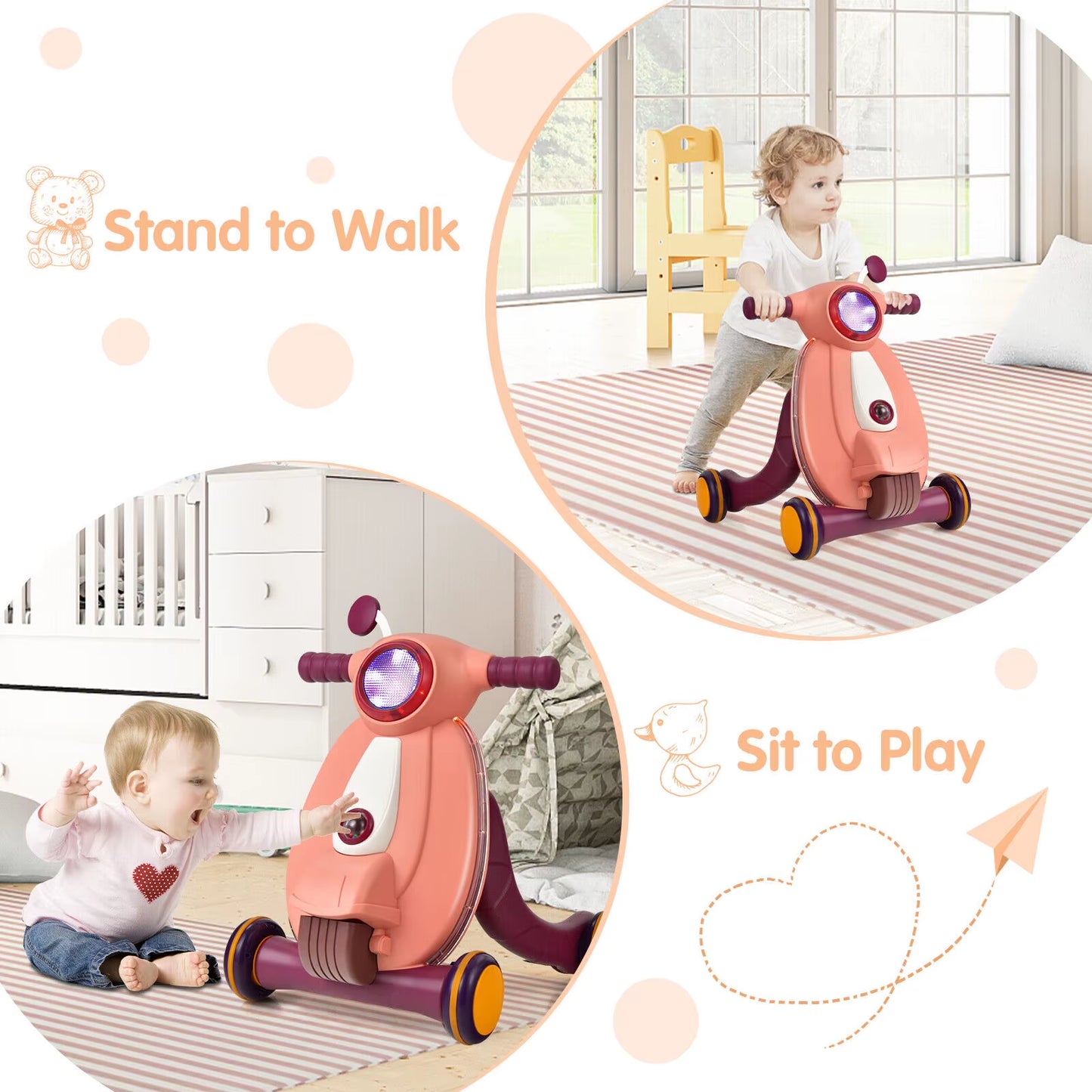 2 in 1 Sit to Stand Baby Push along Walker Early Development Toy Activity Center