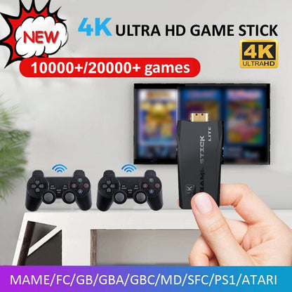 Wireless 4K HDMI TV Game Stick Console Built in 20000+ Games +2 Wireless Gamepad