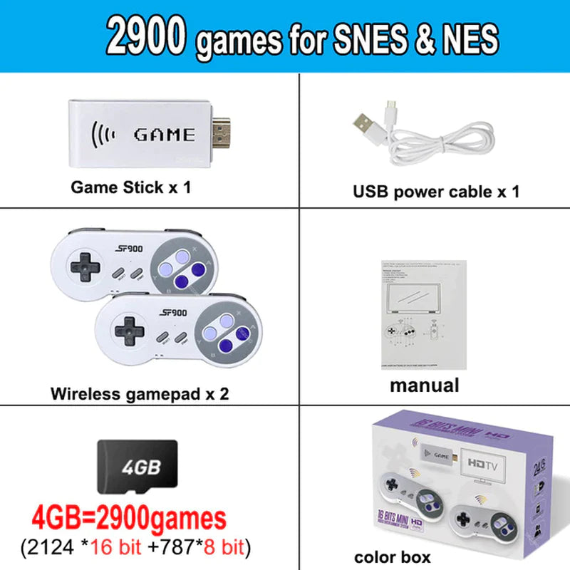 SF900 Retro Game Console HD Video Game Stick with 1500 Games for SNES Wireless Controller 16 Bit Consolas De Videojuegos for NES