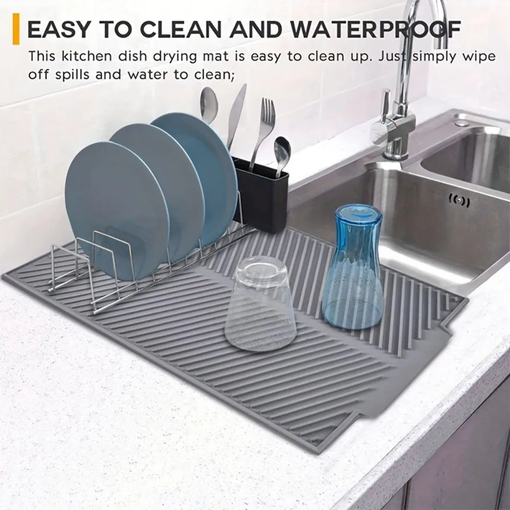 1Pc, Silicone Drain Pad, Dish Pad, Folding Drain Pad, Dish Drain Pad, Heat Resistant Pot Pad, Kitchen Accessories