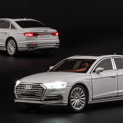 1:24 AUDI A8 Alloy Car Model Diecasts Metal Vehicles Car Model Simulation Sound and Light Collection Boys Toy for Childrens Gift