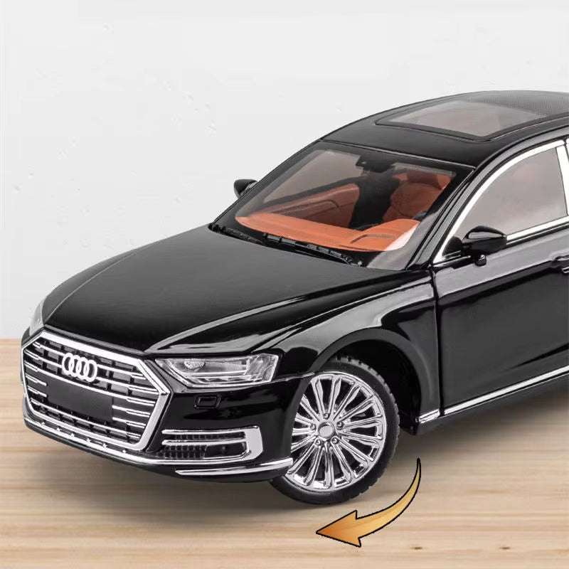 1:24 AUDI A8 Alloy Car Model Diecasts Metal Vehicles Car Model Simulation Sound and Light Collection Boys Toy for Childrens Gift