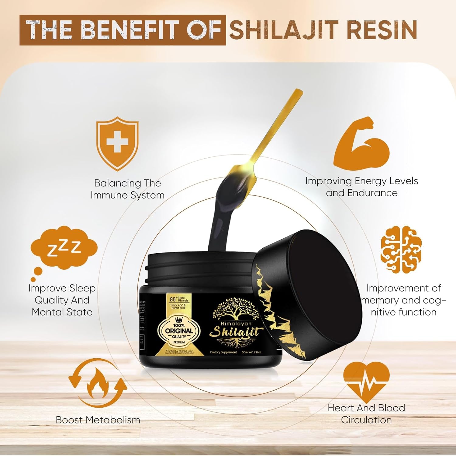 Shilajit Resin, Organic Pure Himalayan Shilajit, with 85+ Trace Minerals & Fulvic Acid, Improve Energy, Vitality, and Overall Health, 1.7 Fl Oz